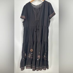 Johnny Was Sz XL Embroidered Elegant Dress Silk Rayon Lightweight